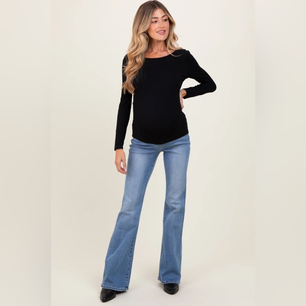 Light Blue Vintage Wash Flare Maternity Jeans